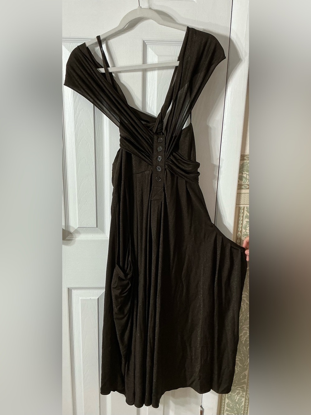 Marc By Marc Jacobs Dark Brown Twisted Strap Midi Dress with Button Placket